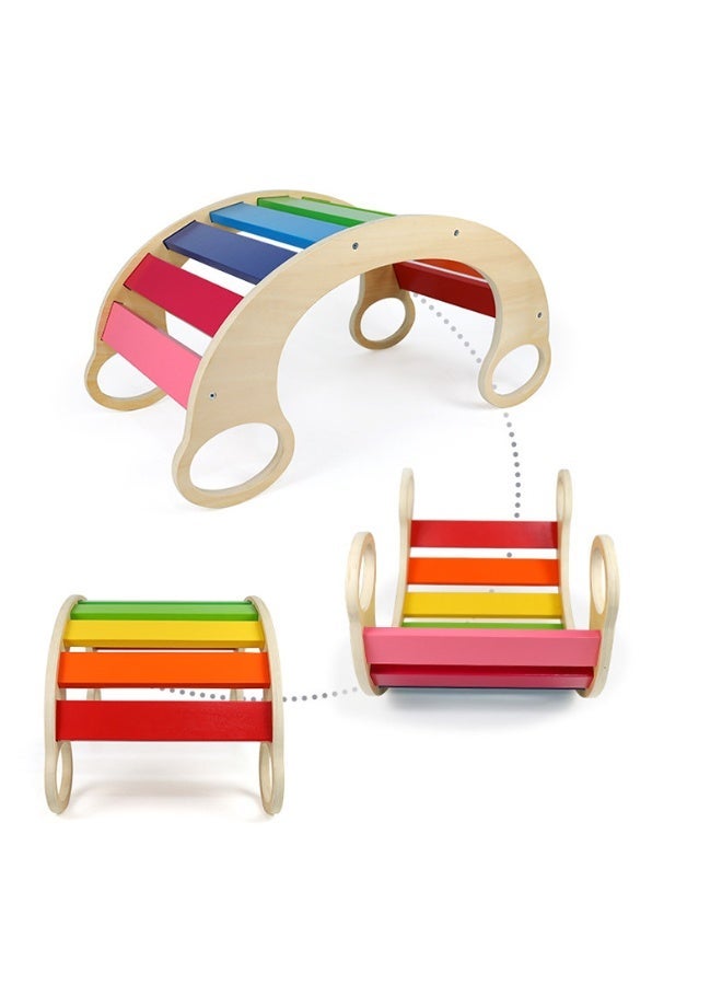 توكي توي قوس تسلق خشبي بألوان قوس قزح من TOOKY TOY – صالة لعب مونتيسوري داخلية، إطار هزّاز مزدوج الجوانب للأطفال الصغار - Image 3